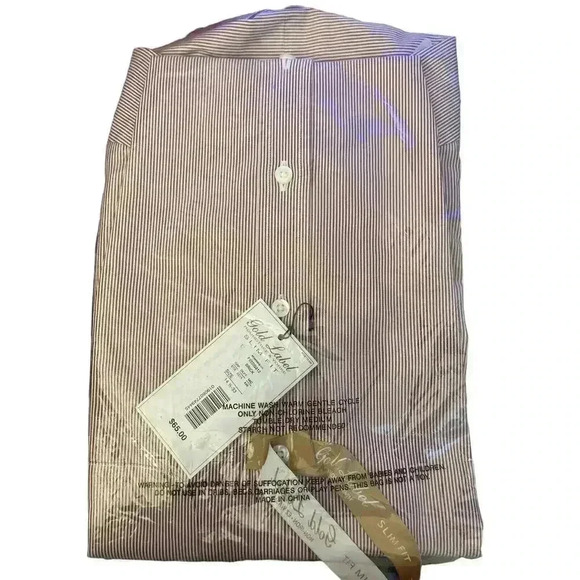 Roundtree & Yorke Gold Label Mens Dress Brick Strips Shirt Size 14 1/2 - Picture 2 of 2